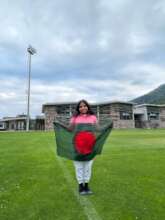 Tamanna holding Bangladesh's flag at Armenia