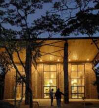 Dining hall front view at night