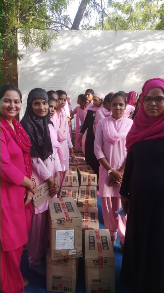 Students with their sewing machines