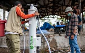 Water filter installation outside the city of Palu