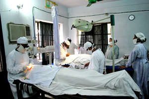 A Team of Surgeons Performing Cataract Surgery