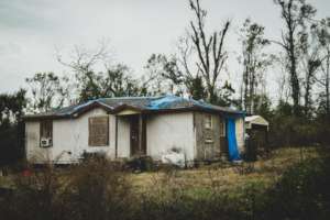 A hurricane damaged home in Jackson County
