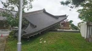 Collapsed temple roof
