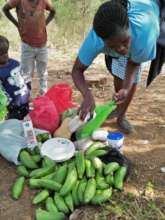 CHWs donating food and soap to a family