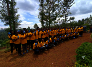 Girls receive their monthly sanitary towels