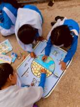 Sana's students making posters for Earth Day