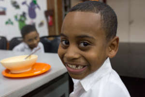 Primary school student at lunch time