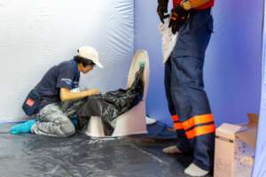 Setting up emergency toilets