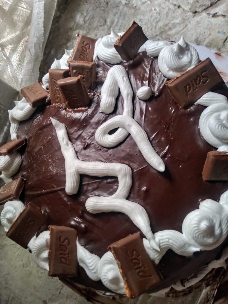 An engagement party cake made by the displaced wom