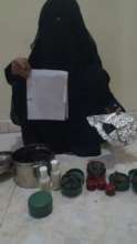 A displaced woman with new products