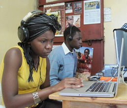 Martha Kisaka and Wilfred Masea editing their projects