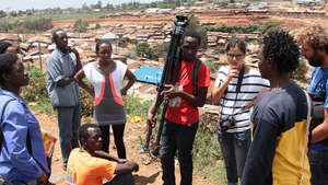 Filmmaker Mireia Fort with trainees in Kibera