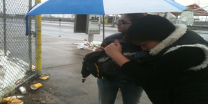 Nina filming in the rain!
