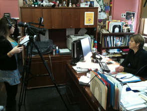 Bella interviewing Principal Schaeffer