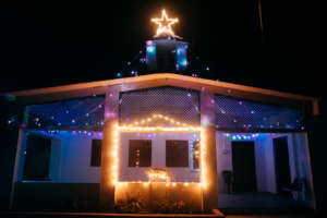 Twinkling lights set up at the church