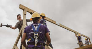 Volunteers completing roof work in Puerto Rico