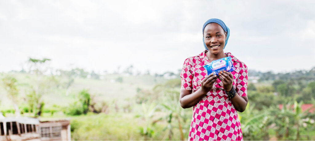 Young girls after receiving sanitary pads