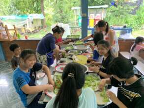 Preparing for dinner with their crop bounty