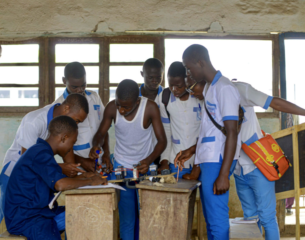 Students are making an electrical switch