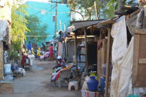 An alleyway in the community lined with homes