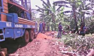 The drill-rig on the road to Buwunga
