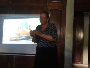 Practicing giving a presentation on hand-washing