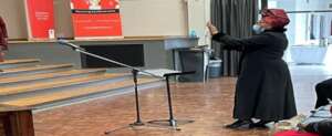 A music teacher showing off her conducting skills!