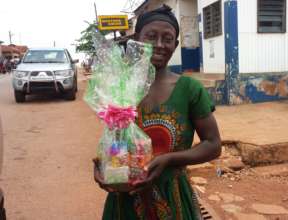 Akosua with her newly decorated products