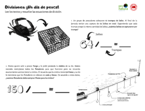 Fishing-themed simple division worksheet.