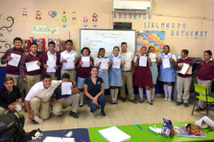Workshop teacher and class.