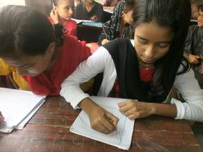 Natalia working on an assignment in class