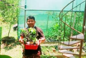 Shipibo neighbor bringing plants to his home