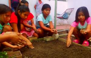 Shipibo children planting