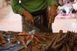 Chopping medicinal barks