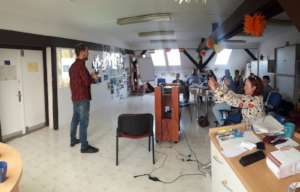 Boti doing a presentation about our work