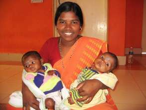 A mother caring for her children