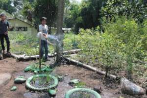 Kids working in garden