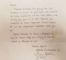 Secondary School appreciation letter