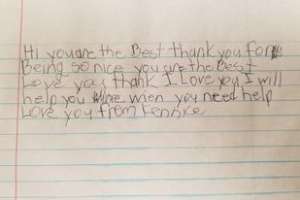 A student written "thanks"