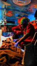 GIFT BEING TRANSFUSSED IN THE AMBULANCE