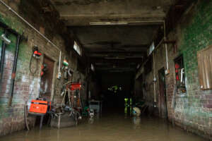 Our workshop, tools lifted above the water line.