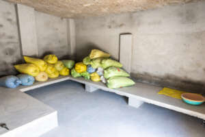 New raised racks for storage of fertilizers.