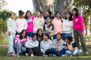 Our girls wearing new clothes given to them.