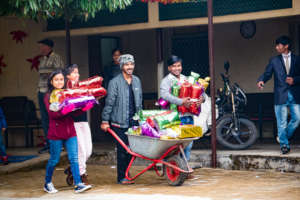Christmas presents being delivered in the morning