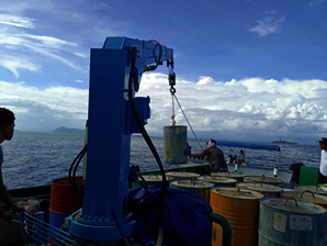 Metal drums filled with cement used as sinkers
