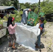 Younger islanders helping with the collection