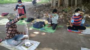 students as shopkeepers in a 'bazaar' simulation