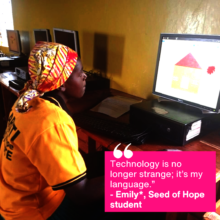 Emily learning computer skills