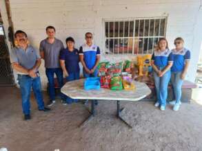 group of young people donating food