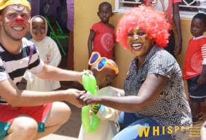 Volunteers clowning